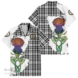 ScotsTee Shop Scottish Scott Black White Clan Tartan Crest with Thistle and Scotland Map Tartan Women Casual Shirt - Classic