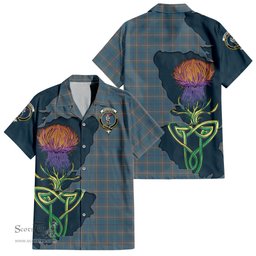 ScotsTee Shop Scottish McKerrell of Hillhouse Dress Clan Tartan Crest with Thistle and Scotland Map Tartan Women Casual Shirt - Classic