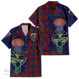 ScotsTee Shop Scottish Skene of Cromar Clan Tartan Crest with Thistle and Scotland Map Tartan Women Casual Shirt - Classic