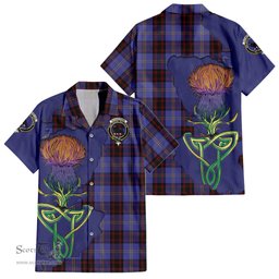 ScotsTee Shop Scottish Rutherford Clan Tartan Crest with Thistle and Scotland Map Tartan Women Casual Shirt - Classic