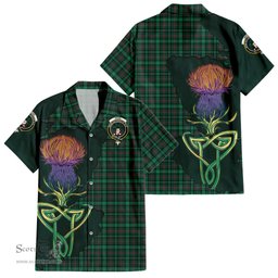 ScotsTee Shop Scottish Ross Hunting Modern Clan Tartan Crest with Thistle and Scotland Map Tartan Women Casual Shirt - Classic