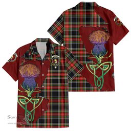 ScotsTee Shop Scottish Stewart Black Clan Tartan Crest with Thistle and Scotland Map Tartan Women Casual Shirt - Classic