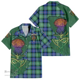 ScotsTee Shop Scottish Sutherland Ancient Clan Tartan Crest with Thistle and Scotland Map Tartan Women Casual Shirt - Classic