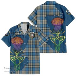 ScotsTee Shop Scottish Napier Ancient Clan Tartan Crest with Thistle and Scotland Map Tartan Women Casual Shirt - Classic