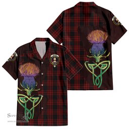 ScotsTee Shop Scottish Menzies Hunting Clan Tartan Crest with Thistle and Scotland Map Tartan Women Casual Shirt - Classic