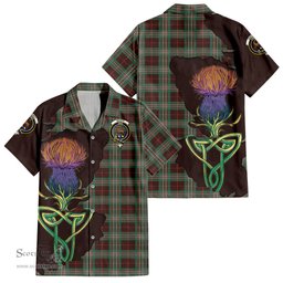 ScotsTee Shop Scottish Scott Brown Ancient Clan Tartan Crest with Thistle and Scotland Map Tartan Women Casual Shirt - Classic