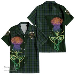 ScotsTee Shop Scottish Scott Hunting Clan Tartan Crest with Thistle and Scotland Map Tartan Women Casual Shirt - Classic