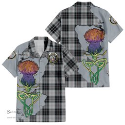 ScotsTee Shop Scottish MacRae Dress Clan Tartan Crest with Thistle and Scotland Map Tartan Women Casual Shirt - Classic