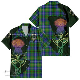 ScotsTee Shop Scottish Turnbull Hunting Clan Tartan Crest with Thistle and Scotland Map Tartan Women Casual Shirt - Classic