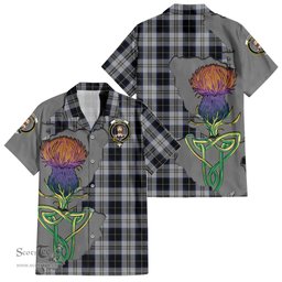 ScotsTee Shop Scottish Menzies Black Dress Clan Tartan Crest with Thistle and Scotland Map Tartan Women Casual Shirt - Classic