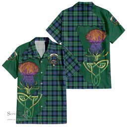 ScotsTee Shop Scottish Rose Hunting Ancient Clan Tartan Crest with Thistle and Scotland Map Tartan Women Casual Shirt - Classic