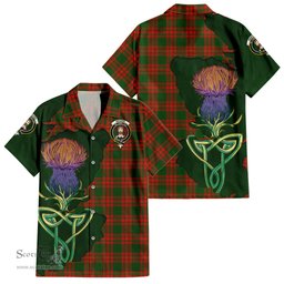 ScotsTee Shop Scottish Menzies Green Modern Clan Tartan Crest with Thistle and Scotland Map Tartan Women Casual Shirt - Classic