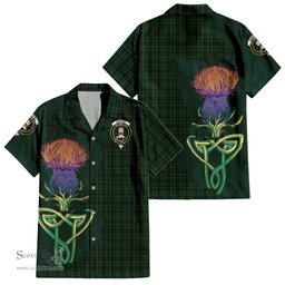 ScotsTee Shop Scottish Menzies Green Clan Tartan Crest with Thistle and Scotland Map Tartan Women Casual Shirt - Classic