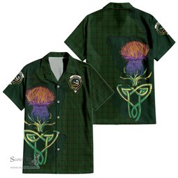 ScotsTee Shop Scottish Skene or Tribe of Mar Clan Tartan Crest with Thistle and Scotland Map Tartan Women Casual Shirt - Classic