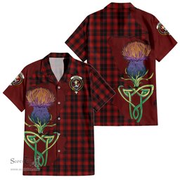 ScotsTee Shop Scottish Murray of Ochtertyre Clan Tartan Crest with Thistle and Scotland Map Tartan Women Casual Shirt - Classic