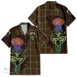 ScotsTee Shop Scottish Seton Hunting Clan Tartan Crest with Thistle and Scotland Map Tartan Women Casual Shirt - Classic