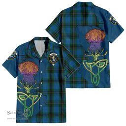 ScotsTee Shop Scottish Murray of Elibank Clan Tartan Crest with Thistle and Scotland Map Tartan Women Casual Shirt - Classic