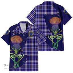 ScotsTee Shop Scottish Ochterlony Clan Tartan Crest with Thistle and Scotland Map Tartan Women Casual Shirt - Classic