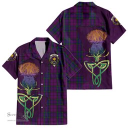 ScotsTee Shop Scottish Wardlaw Clan Tartan Crest with Thistle and Scotland Map Tartan Women Casual Shirt - Classic