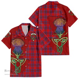 ScotsTee Shop Scottish Rait Clan Tartan Crest with Thistle and Scotland Map Tartan Women Casual Shirt - Classic