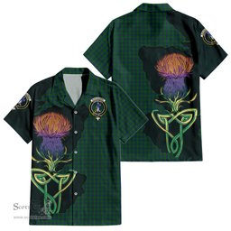 ScotsTee Shop Scottish Montgomery Clan Tartan Crest with Thistle and Scotland Map Tartan Women Casual Shirt - Classic