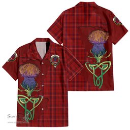ScotsTee Shop Scottish Rose of Kilravock Clan Tartan Crest with Thistle and Scotland Map Tartan Women Casual Shirt - Classic