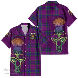ScotsTee Shop Scottish Wardlaw Modern Clan Tartan Crest with Thistle and Scotland Map Tartan Women Casual Shirt - Classic