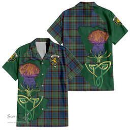 ScotsTee Shop Scottish Nicolson Hunting Ancient Clan Tartan Crest with Thistle and Scotland Map Tartan Women Casual Shirt - Classic