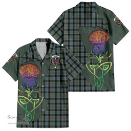 ScotsTee Shop Scottish Ogilvie (Ogilvy) Hunting Clan Tartan Crest with Thistle and Scotland Map Tartan Women Casual Shirt - Classic