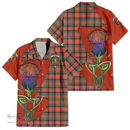 ScotsTee Shop Scottish Stewart Royal Ancient Clan Tartan Crest with Thistle and Scotland Map Tartan Women Casual Shirt - Classic