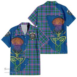 ScotsTee Shop Scottish Ralston Clan Tartan Crest with Thistle and Scotland Map Tartan Women Casual Shirt - Classic
