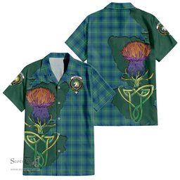 ScotsTee Shop Scottish Oliphant Ancient Clan Tartan Crest with Thistle and Scotland Map Tartan Women Casual Shirt - Classic
