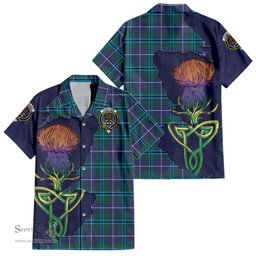 ScotsTee Shop Scottish Sandilands Clan Tartan Crest with Thistle and Scotland Map Tartan Women Casual Shirt - Classic