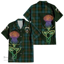 ScotsTee Shop Scottish Ross Hunting Clan Tartan Crest with Thistle and Scotland Map Tartan Women Casual Shirt - Classic