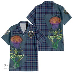 ScotsTee Shop Scottish MacRaes of America Clan Tartan Crest with Thistle and Scotland Map Tartan Women Casual Shirt - Classic