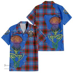ScotsTee Shop Scottish Preston Clan Tartan Crest with Thistle and Scotland Map Tartan Women Casual Shirt - Classic