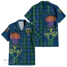 ScotsTee Shop Scottish MacThomas Clan Tartan Crest with Thistle and Scotland Map Tartan Women Casual Shirt - Classic