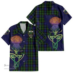 ScotsTee Shop Scottish Mowat Clan Tartan Crest with Thistle and Scotland Map Tartan Women Casual Shirt - Classic