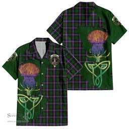 ScotsTee Shop Scottish Russell Clan Tartan Crest with Thistle and Scotland Map Tartan Women Casual Shirt - Classic