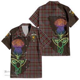 ScotsTee Shop Scottish Nicolson Hunting Weathered Clan Tartan Crest with Thistle and Scotland Map Tartan Women Casual Shirt - Classic
