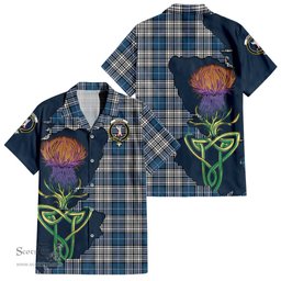 ScotsTee Shop Scottish Napier Modern Clan Tartan Crest with Thistle and Scotland Map Tartan Women Casual Shirt - Classic