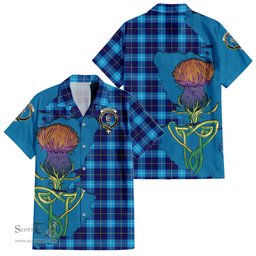 ScotsTee Shop Scottish McKerrell Clan Tartan Crest with Thistle and Scotland Map Tartan Women Casual Shirt - Classic