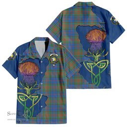ScotsTee Shop Scottish Stewart of Appin Hunting Ancient Clan Tartan Crest with Thistle and Scotland Map Tartan Women Casual Shirt - Classic