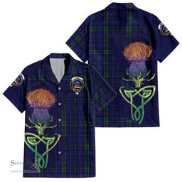 ScotsTee Shop Scottish Weir Clan Tartan Crest with Thistle and Scotland Map Tartan Women Casual Shirt - Classic
