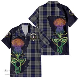 ScotsTee Shop Scottish Napier Clan Tartan Crest with Thistle and Scotland Map Tartan Women Casual Shirt - Classic