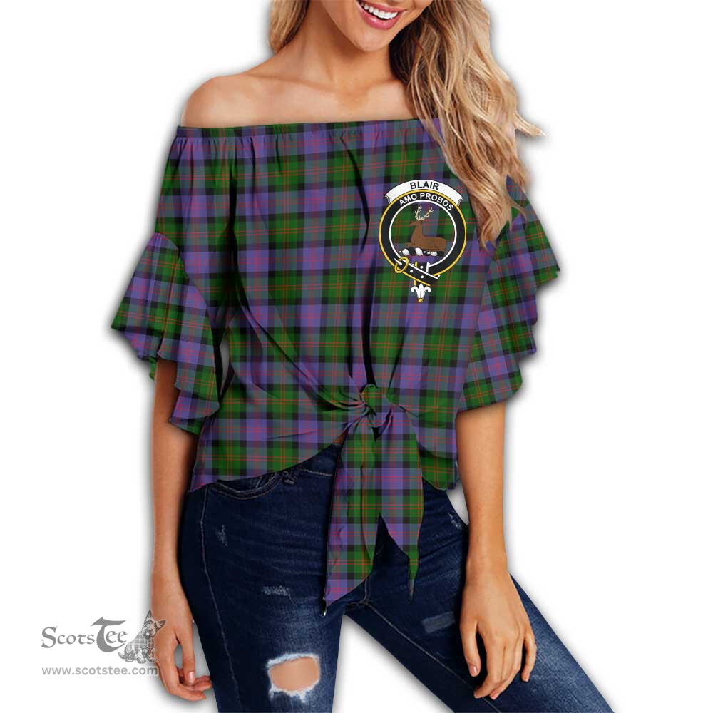 ScotsTee Shop Scottish Blair Modern Clan Crest Tartan Womens Off Shoulder Waist Wrap Top
