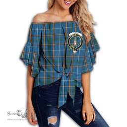 ScotsTee Shop Scottish Bain Clan Crest Tartan Womens Off Shoulder Waist Wrap Top