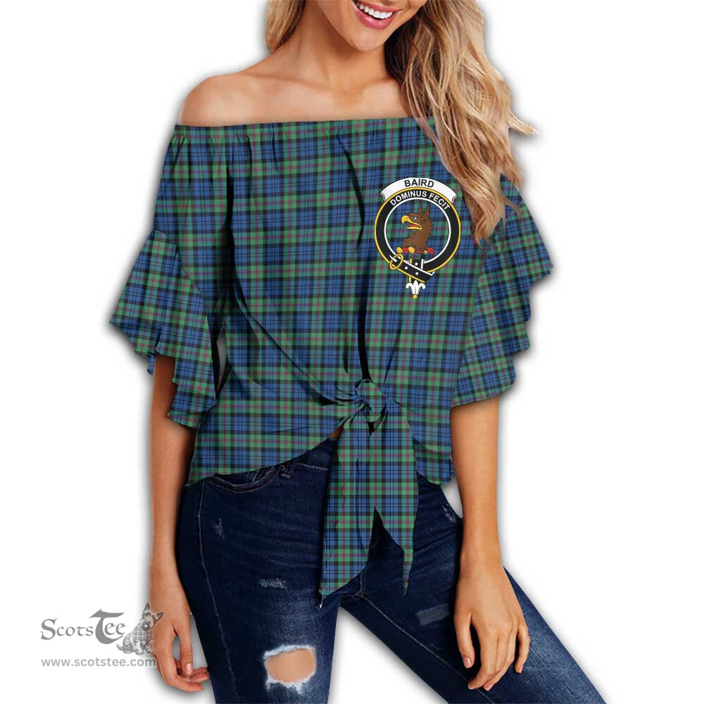ScotsTee Shop Scottish Baird Ancient Clan Crest Tartan Womens Off Shoulder Waist Wrap Top