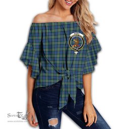 ScotsTee Shop Scottish Baird Ancient Clan Crest Tartan Womens Off Shoulder Waist Wrap Top