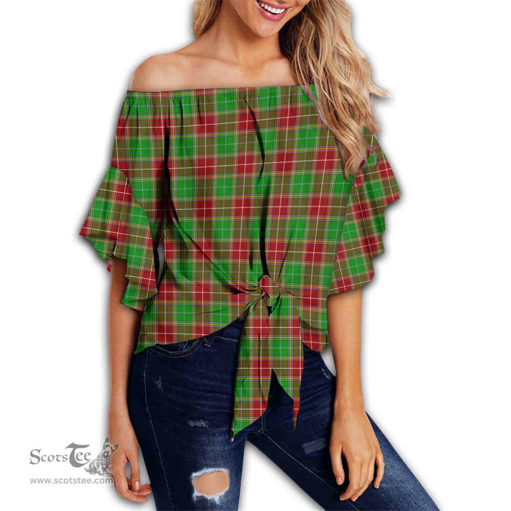 ScotsTee Shop Scottish Baxter Modern Clan Tartan Womens Off Shoulder Waist Wrap Top